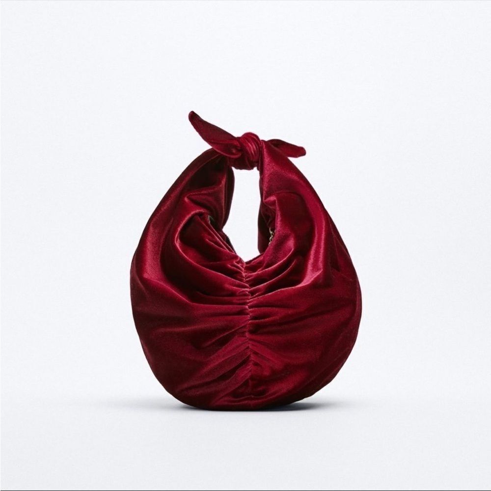 Zara red velvet bucket bag NWT